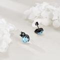 wholesale 925 Sterling Silver Black Cat Stud Earrings with Birthstone-0-4