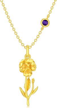 wholesale 925 Sterling Silver 12 Month Birth Flower Bouquet Pendant Necklace w Birthstone Mother s Day Gift-Feb-Violet