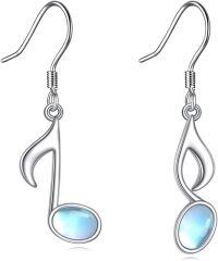 wholesale 925 Sterling Silver Blue Moonstone Musical Note Dangle Earrings-Music A