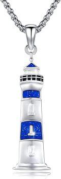 wholesale 925 Sterling Silver Blue Turquoise Lighthouse Pendant Necklace for Women - Nautical s-0-0