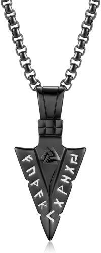 wholesale 925 Sterling Silver Black Enamel Norse Rune Arrowhead Pendant Necklace for Men-Black