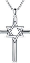 wholesale 925 Sterling Silver Star of David & Cross Pendant Judaic-Christian  for Women Men-0-0