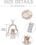 wholesale 925 Sterling Silver Corgi Dog Heart Pendant Necklace with Cubic Zirconia and Engraved Message I Love You Forever for Women-0-5