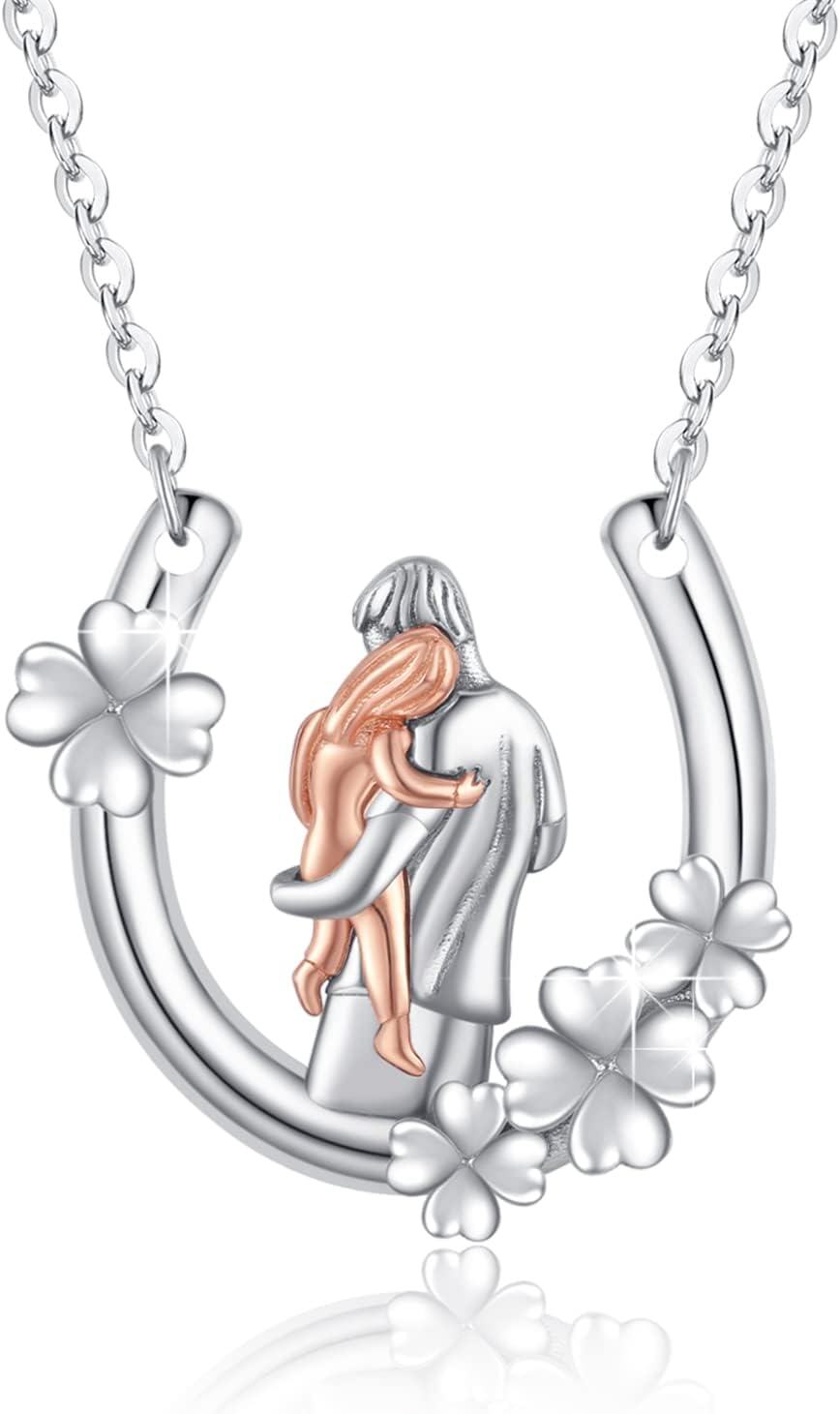  Sterling Silver Horseshoe Lucky Charm Necklace Gift for Daughter from Parents -B-Father`s Necklace