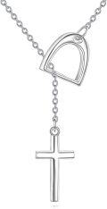 wholesale 925 Sterling Silver Cross & Horse Shoe Charm Y-Necklace for Women Girls Religious s-0-0