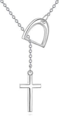 wholesale 925 Sterling Silver Cross & Horse Shoe Charm Y-Necklace for Women Girls Religious s-Stirrup Y-necklace