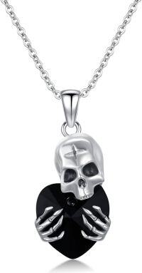 wholesale 925 Sterling Silver Heart-Shaped Black Crystal Skull Pendant Necklace for Women-Skull A