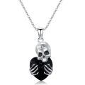 wholesale 925 Sterling Silver Heart-Shaped Black Crystal Skull Pendant Necklace for Women-0-0