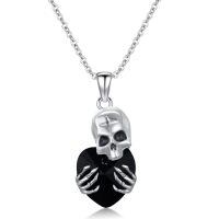 wholesale 925 Sterling Silver Heart-Shaped Black Crystal Skull Pendant Necklace for Women-Skull A