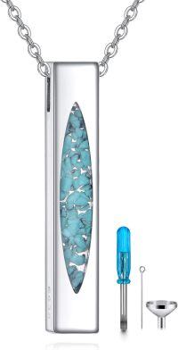 wholesale Sterling Silver Urn 3D Vertical Bar Memorial Pendant for Ashes Keepsake-Turquoise-B
