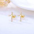 wholesale 14K Gold CZ Heart Cross Stud Earrings for Women - Religious Confirmation Gift-0-1
