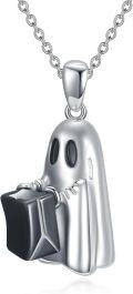 wholesale 925 Sterling Silver Black Onyx Ghost Charm Pendant Necklace for Women Girls-0-0