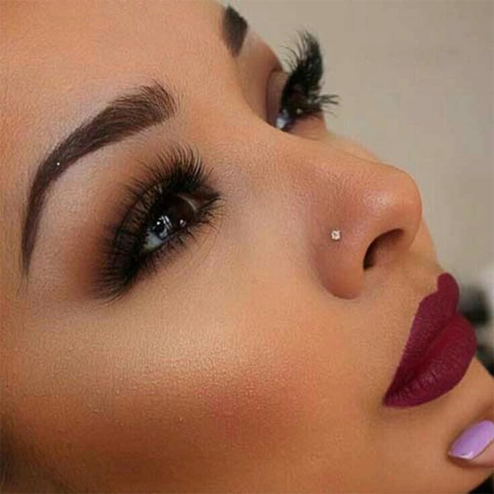 14K White Yellow Gold Natural Diamond (I2 I3) L Shaped Nose Ring 20G 0 03Ct-0-1