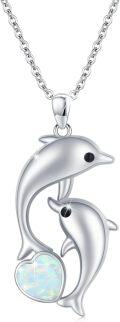 wholesale 925 Sterling Silver Opal Dolphins Pendant Necklace for Women's Gifts on Motherâs Day-0-0