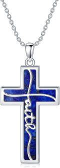 wholesale  Sterling Silver Genuine Gemstone Faith Cross Necklace for Women -0-30