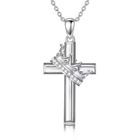 wholesale 925 Sterling Silver Birthstone Crown Cross Pendant Necklace for Women-02-February