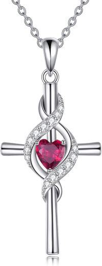 wholesale 925 Sterling Silver Birthstone Cross Pendant Necklace for Women-July