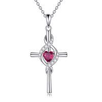 wholesale 925 Sterling Silver Birthstone Cross Pendant Necklace for Women-July