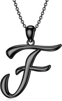 wholesale Sterling Silver 26 Letter Pendant Necklace-black gold plated-Letter F