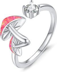 wholesale 925 Sterling Silver White Opal Mushroom Ring Adjustable Open Ring Jewelry Gift-Red Opal