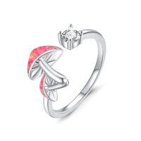 wholesale 925 Sterling Silver Open Mushroom Opal Rings Wholesale With Clear Gemstone-Red Opal