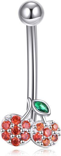 wholesale 925 Sterling Silver Cubic Zirconia Cherry Belly Button Ring 20mm Gift Pack-cherry