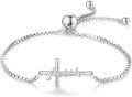 wholesale 925 Sterling Silver & Hypoallergenic Christian Faith Cross Bracelet for Women, Adjustable Religious Jewelry Gift for Christmas, Birthday, Mother's Day-0-0
