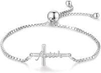 wholesale 925 Sterling Silver & Hypoallergenic Christian Faith Cross Bracelet for Women, Adjustable Religious Jewelry Gift for Christmas, Birthday, Mother's Day-Silver