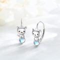 wholesale 925 Sterling Silver Blue Moonstone Cat Dangle Earrings Gift for Women Girls Jewelry Accessories-0-0