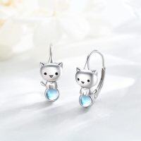 wholesale 925 Sterling Silver Blue Moonstone Cat Dangle Earrings Gift for Women Girls Jewelry Accessories-Cat Moonstone Earrings
