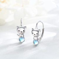 wholesale 925 Sterling Silver Cute Cat Moonstone Drop Earrings For Women White Gold Plated-Cat Moonstone Earrings
