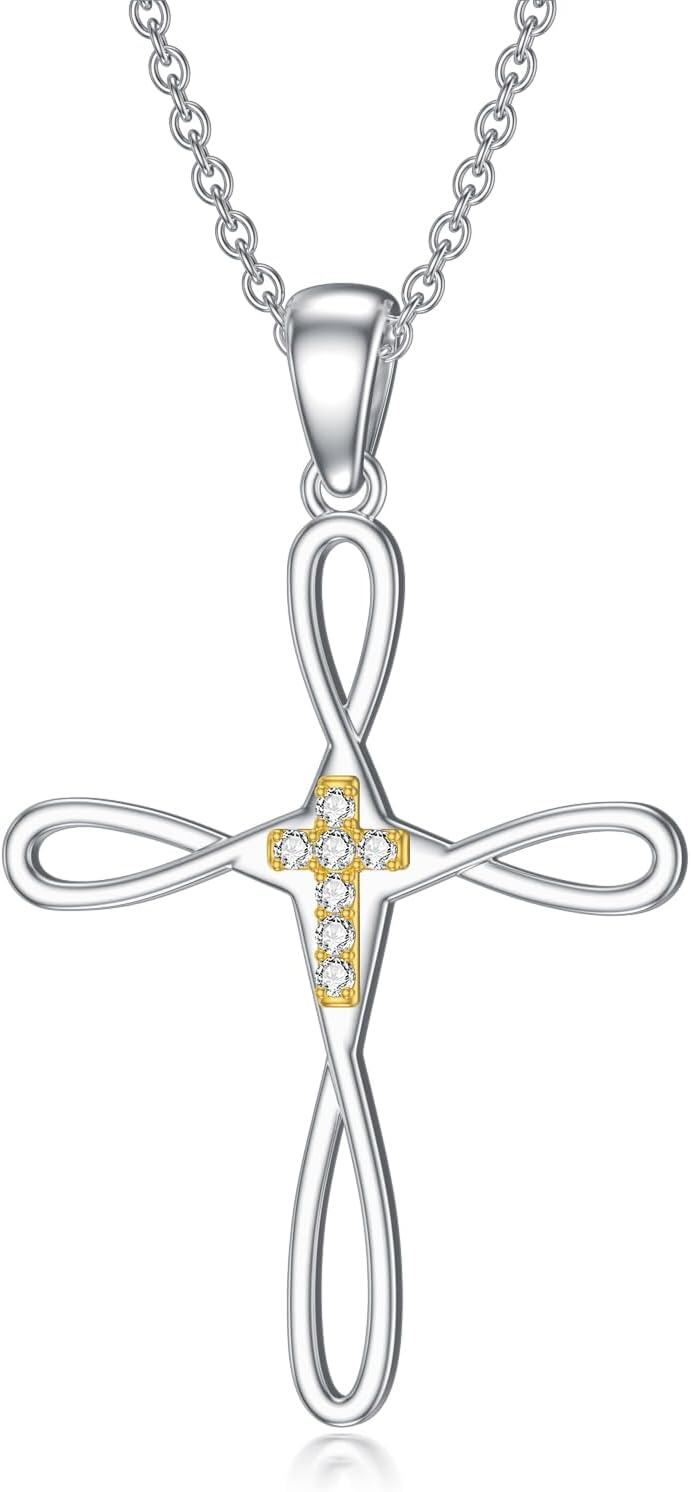Sterling Silver Diamond Cross Necklace for Women-Type 17