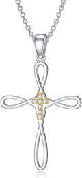 wholesale 925 Sterling Silver Infinity Cross Pendant with Cubic Zirconia Necklaces for Women s 45cm Chain Length-0-0