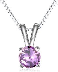 wholesale Sterling Silver Cubic Zirconia Solitaire Pendant Necklace for Women-Light Amethyst