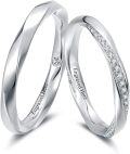 wholesale TOUPOP Personalized Moissanite Couples Rings Set For Him And Her 925 Sterling Silver Moissanite Wedding Anniversary Rings For Couples Engraved Name Twisted Engagement Rings Birthday Valentine's Day Gift -0-0