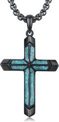 wholesale 925 Sterling Silver Black Plated Turquoise Inlay Cross Pendant Necklaces for Men Christian Gifts-0-0