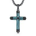 wholesale 925 Sterling Silver Cross Pendant Necklace With Gun Black Turquoise Inlay-0-0