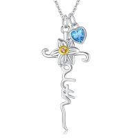 wholesale 925 Sterling Silver Birthstone Flower Cross Pendant Necklace-03 March-Daffodils