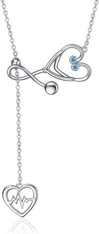 wholesale 925 Sterling Silver Stone Caduceus Angel Nursing Stethoscope Pendant 18-December-Stethoscope Necklace