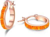 wholesale Rose Gold 925 Sterling Silver Orange Fire Opal Huggie Hoop Earrings for Women-Fire Opal Roseold