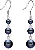 wholesale 925 Sterling Silver Black Pearl Dangle Earrings Three Pearls Drop Jewelry Birthday Gifts for Women-0-0