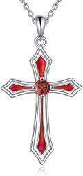 wholesale  925 Sterling Silver & 5A Cubic Zirconia Garnet Birthstone Cross Necklace for Women January Faith Jewelry Gift-0-0