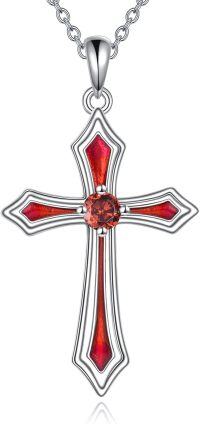 wholesale  925 Sterling Silver & 5A Cubic Zirconia Garnet Birthstone Cross Necklace for Women January Faith Jewelry Gift-A.Red-Garnet-January