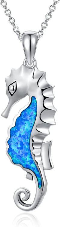 wholesale 925 Sterling Silver Blue Opal Seahorse Pendant Necklace for Women Girls-Seahorse
