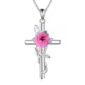 wholesale 925 Sterling Silver Pink Carnation Floral Cross Pendant Necklaces for Women Birthstone s-0-0