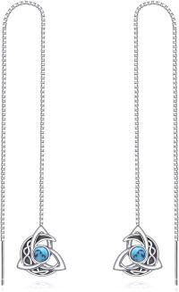wholesale 925 Sterling Silver Turquoise Triquetra Celtic Knot Threader Drop Dangle Earrings for Women Gift-Celtic Turquoise