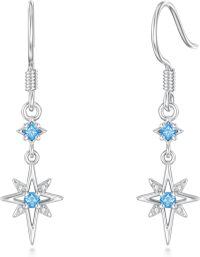 wholesale 925 Sterling Silver Blue Pink Sapphire Star Heart Dangle Earrings for Women-Star-Aquamarine