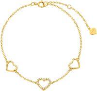 wholesale 10K Gold 3 Hearts Diamond Anklet for Women - 10K Gold Jewelry-10K Yellow Gold