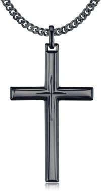 wholesale  Black Plated Mens Cross Pendant Chain Necklace  for Him-Black Gold