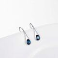wholesale 925 Sterling Silver Blue Teardrop Crystal Drop Dangle Hook Earrings for Women Girls Minimalist  4cm Long-0-2